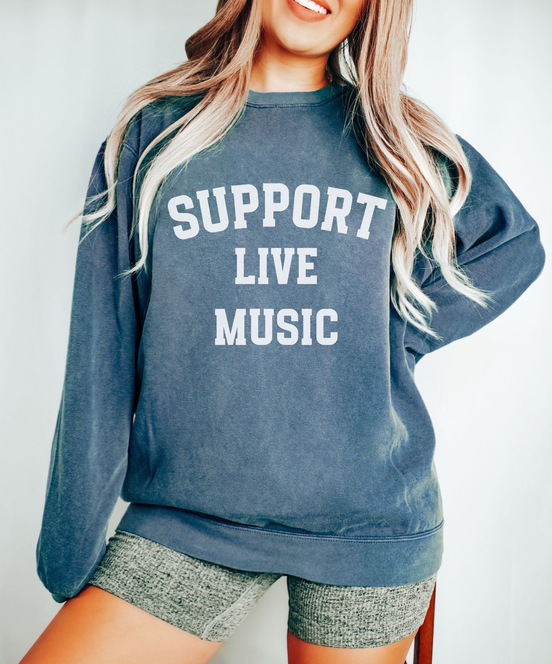 Support Live Music Sweatshirt||Real Romantics